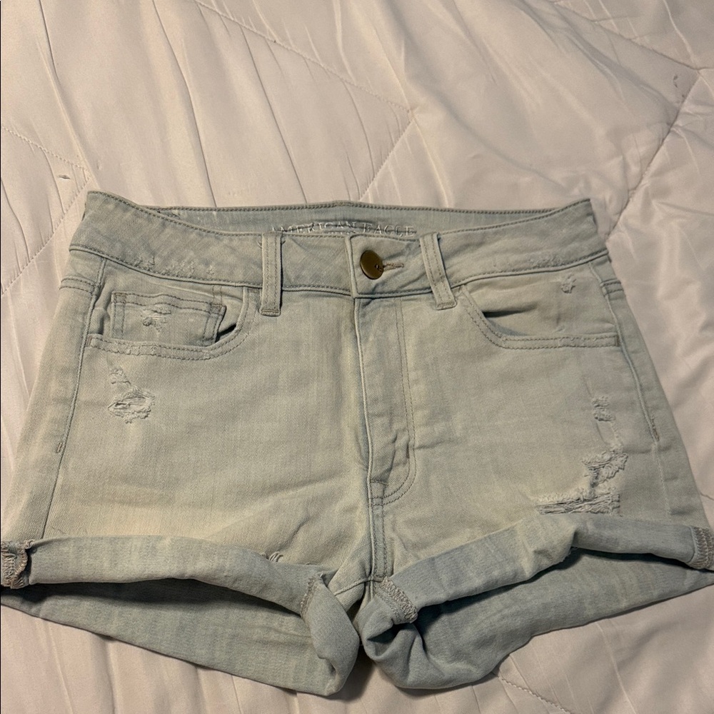 Light Blue Distressed Denim Shorts